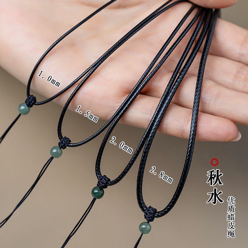 Dây đeo vàng và đen với mặt dây chuyền ngọc bích cho nam và nữ, dây chuyền ngọc bích mỏng, dây da sáp, khóa an toàn mặt dây chuyền ngọc bích E4IR