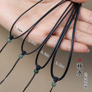 Dây đeo vàng và đen với mặt dây chuyền ngọc bích cho nam và nữ, dây chuyền ngọc bích mỏng, dây da sáp, khóa an toàn mặt dây chuyền ngọc bích E4IR