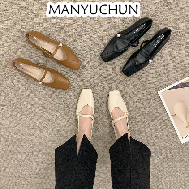 MANYUCHUN Giày Búp Bê Da Cao Cấp Phong Cách Pháp Thanh Lịch Dành Cho Nữ da mềm Sal thời trang công sở đẹp cao cấp Đế linh hoạt Kiểu dáng độc đáo Độc đáo Thanh lịch FBL2410HY0 4Z240122