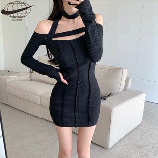 Kaisike Đầm Ngắn Ôm Hông Tay Dài Màu Trơn Phong Cách Quyến Rũ Cho Nữ