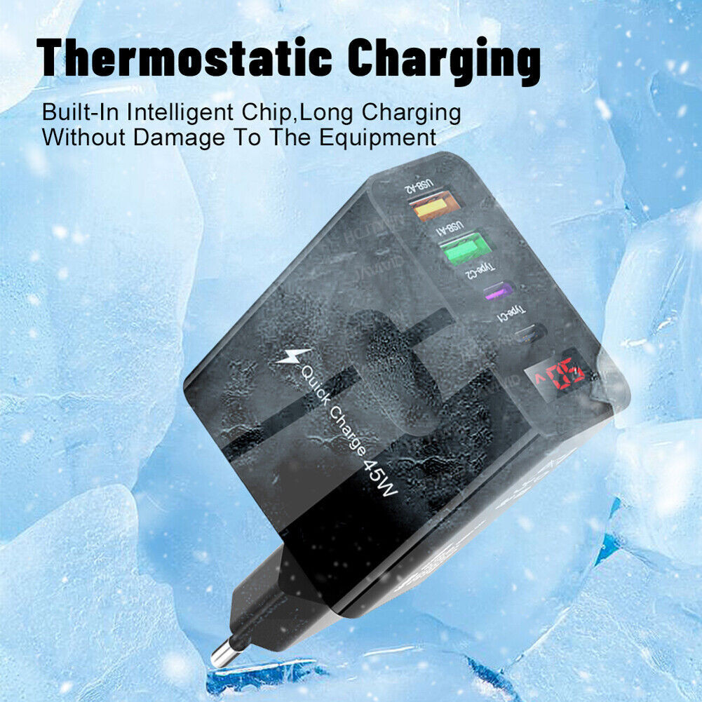 Mengqi New 45W Multi Plug Wall Phone Charger 2 USB 4 Ports Fast Charging Head 2 Type-C