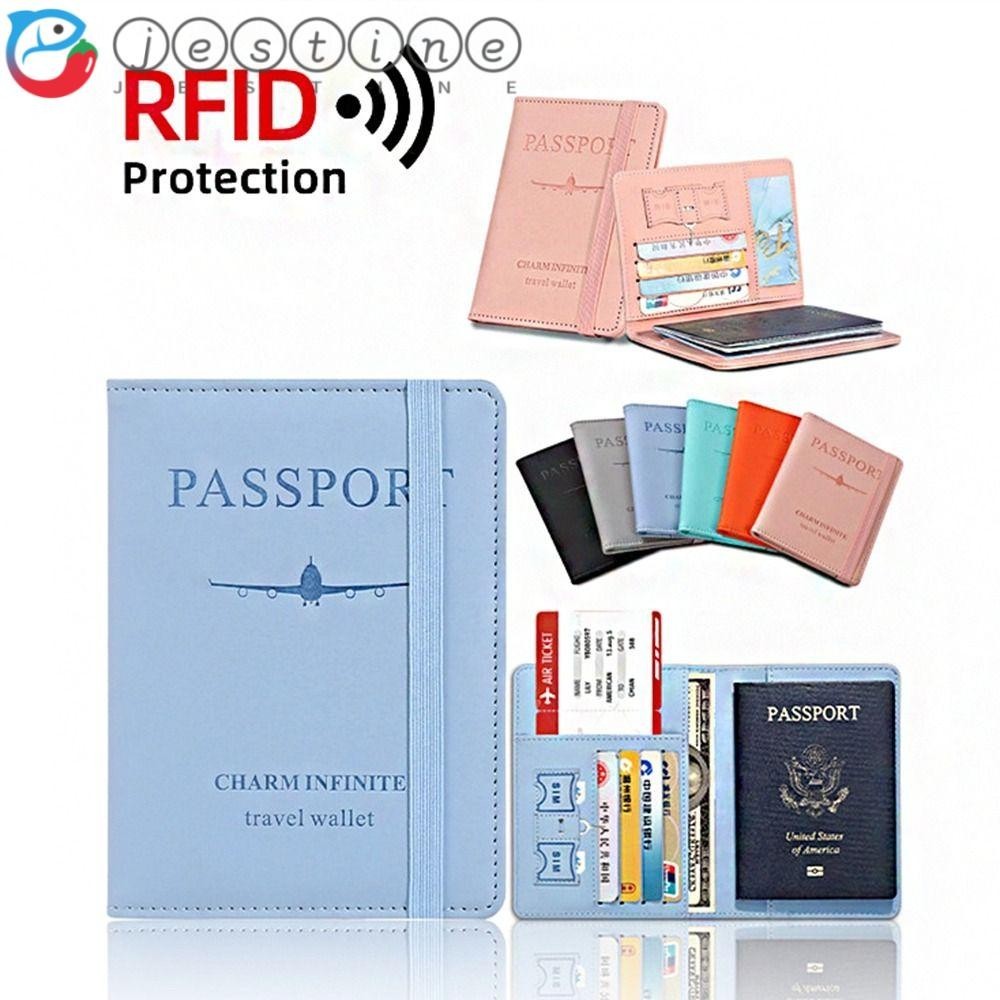 Vỏ bảo vệ hộ chiếu JESTINE, Với chứng chỉ RFID Túi đựng hộ chiếu bằng da PU, Giá đỡ vé Máy bay Kiểm tra trong Ví du lịch Kẹp hộ chiếu PU
