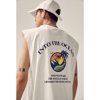 Mùa Hè 2024 Phía Sau Cây Dừa In Áo Vest Nam Rời Thường Ngày Thoáng Khí Kích Thước Lớn Áo Thun Hàn Quốc INS Phong Cách Không Tay Top