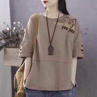 100% Cotton Béo mm Mùa Hè Quần Áo Thu Đông Plus Kích Thước Nửa Tay Áo Thun Nữ Rời Phiên Bản Áo Sơ Mi Nhỏ Phù Hợp Với Người Phụ Nữ20240222