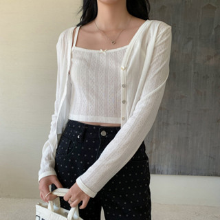 Yi En Ou indoyin Pure Sweet Girl Áo thun dài tay dành cho nữ Áo khoác ngoài cổ chữ V Cardigan mùa xuân Slim Fit Thin Lace Top