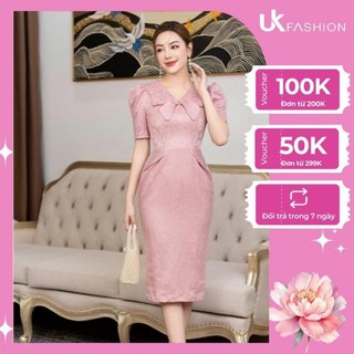 Đầm Bút Chì UK FASHION Tay Bồng Cổ Nơ Vải Gấm Cao Cấp Kiểu Dáng Thanh Lịch Trẻ Trung NKDV2212003