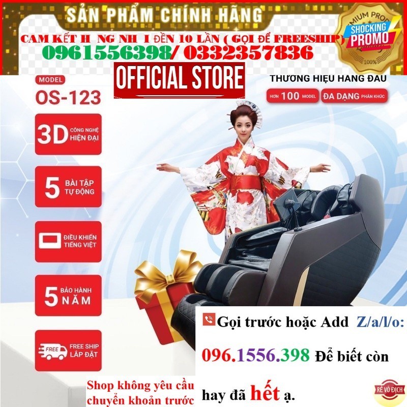 << CH Ghế massage toàn thân Okinawa Os - 123, dòng bi xoay công nghệ mới nhất năm 2023 -