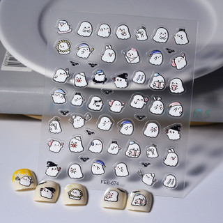  Sweet Cool Little Ah Piao Miếng Dán Làm Móng Tay diy Sổ Tay Cốc Nước Miếng Dán Trắng Ma Dễ Thương Miếng Dán Móng Tay Ma