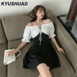 Kyushuad Mùa hè mới thiết kế kiểu Pháp váy ngắn tay Hepburn thời trang nối váy đen nhỏ