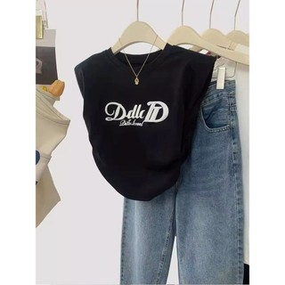 Cotton nguyên chất / phong cách Mỹ / retro / Áo thun nữ / không tay / vest / hot girl / phong cách ngắn / vừa vặn / xếp li / tay bay nhỏ / top 5IT8