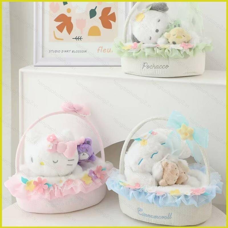 Sanrio Hello Kitty Cinnamoroll Pochacco Giỏ Hoa Và Ngủ Sang Trọng Búp Bê Quà Tặng Cho Bé Gái Trẻ Em Đồ Chơi Nhồi Bông