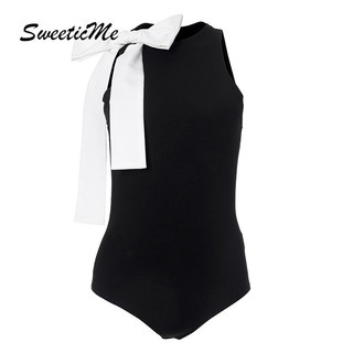 Sweeticme Nữ 2024 Thời Trang Mới Nơ Màu Sắc Tương Phản Cổ Tròn Không Tay Body