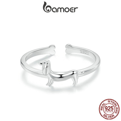 Bamoer 925 Sterling Sliver Nhẫn Dachshund Thiết Kế Chó Tinh Tế Trang Sức Thời Trang Quà Tặng Cho Nữ