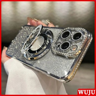  Wuju Mạ sang trọng Giá đỡ từ tính Vỏ kim cương lấp lánh Tương thích cho iPhone 17 11 12 13 14 15 16 Pro Max Plus Air Vỏ silicon mềm trong suốt chống sốc 