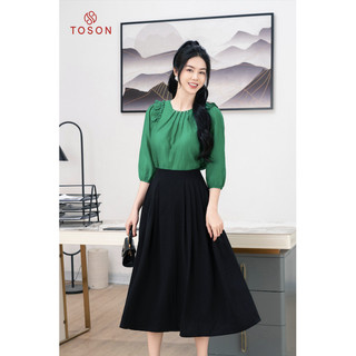 Áo tơ xanh tay lỡ, vai xếp bèo TOSON 14068X84