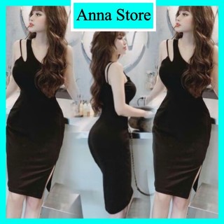 đầm body dây một vai xẻ tà chất thun lạnh có mút ngực dày dặn M042
