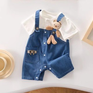 Quần Áo Denim Cho Bé Suspender Giả Hai Mảnh Áo Liền Quần Bé Mỏng Mùa Hè Siêu Dễ Thương Áo Khoác Ngoài Trẻ Sơ Sinh Jumpsuit
