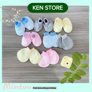 Set 5 bộ bao tay bao chân màu bo, chất sợi tre cho bé sơ sinh mintuu ken store