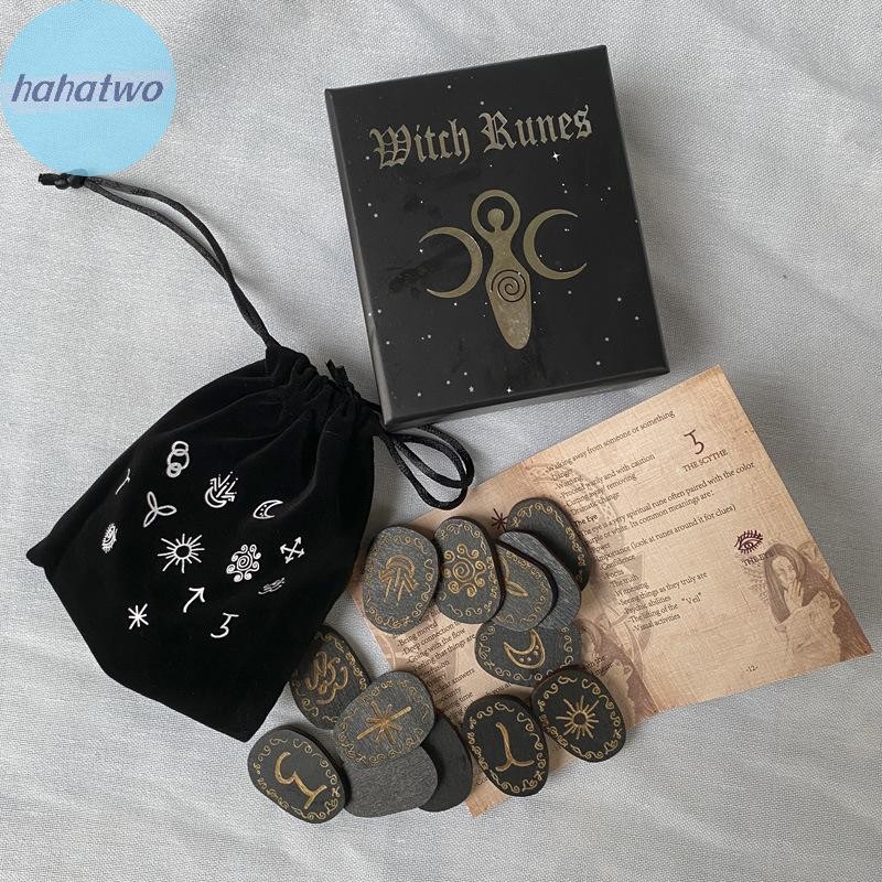 Ha Wood Runes Stone Set Witches Rune Set 14 CÁI Biểu tượng Rune khắc để bói toán VN