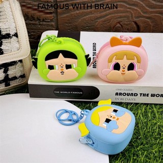 Famous VỚI Ví Silicon BRAIN, POP MART The Powerpuff Girls Móc khóa Ví, Túi đựng chìa khóa hoạt hình dễ thương