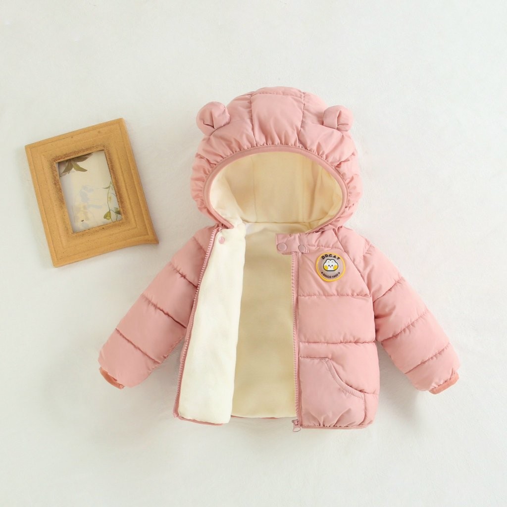 Áo khoác phao 3 lớp lót lông cừu mũ tai gấu siêu cute cho bé 6 tháng đến 3 tuổi