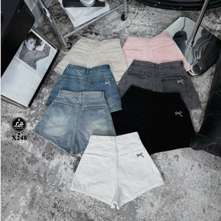  Quần short jeans nữ nhìu màu trơn thiêu nơ trên túi sau Lê Huy Fashion MS X248 