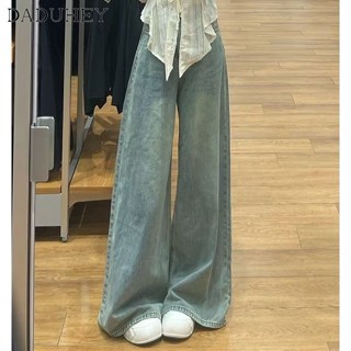 Quần jeans DADUHEY lưng cao ống rộng phong cách đường phố Mỹ cổ điển cao cấp cỡ lớn