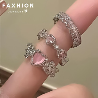 Faxhion 3 Cái / bộ Zircon Trái Tim Nơ Bộ Nhẫn Vàng Ngọt Ngào Bạc Mở Nhẫn Có Thể Điều Chỉnh Cho Nữ Trang Sức Phụ Kiện