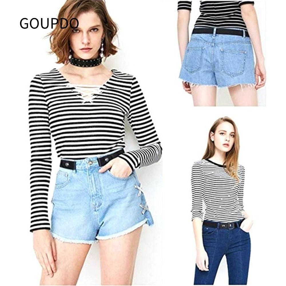 GOUPDO Khóa đai miễn phí Dây thắt lưng thời trang Dây thun thông thường
