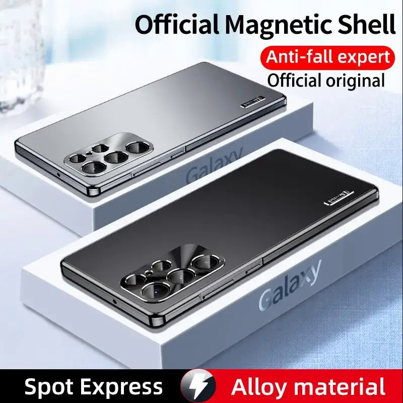 Vỏ kim loại từ tính cho Samsung Galaxy S24 Ultra S24 S23 S22 S21 Ultra Vỏ tích hợp bảo vệ ống kính Hợp kim titan Mặt sau siêu mỏng