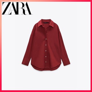 Áo sơ mi nữ ZARA dáng rộng đơn giản giản giản dị Áo sơ mi dài tay Poplin
