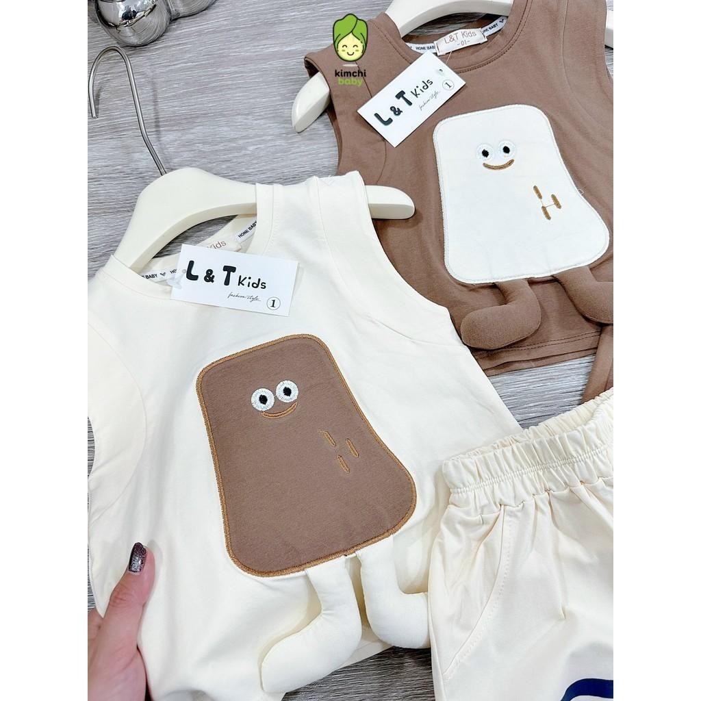 Bộ Ba Lỗ Cho Bé Trai, Bé Gái KIMCHIBABY Vải Cotton In Gấu Chân Đính Nổi, Đồ Bộ Cho Bé Mặc Hè Đi Chơi, Đi Học CK422