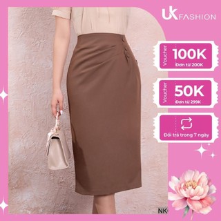 Chân Váy Bút Chì Công Sở UK Fashion Thiết Kế 3 Cúc Dáng Dài Sang Trọng, Chất Liệu Vải Co Giãn Và Mềm Mịn NKCV2201006