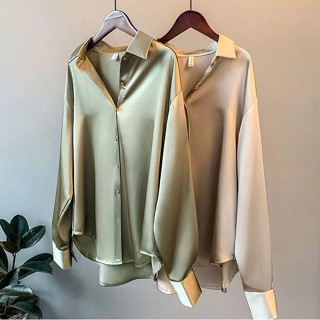 Áo Sơ Mi Satin Tay Dài Nữ Thiết Kế Niche 2023 Xuân Thu Phong Cách Mới Phù Hợp Với Drape Retro Phong Cách Hồng Kông Áo Sơ Mi Top