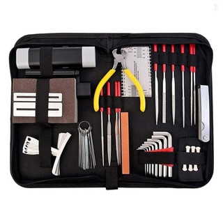 Bộ dụng cụ đàn Guitar 57 chiếc có túi đựng, dụng cụ bảo trì sửa chữa Dây thước hành động Luthier File Guitar Bridge Pins cho đàn Guitar Ukulele Bass Banjo, Phụ kiện nhạc cụ dây Mus