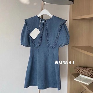 2024 Phong Cách Mới Mùa Hè Nữ Váy Denim Cao Lạnh Hoàng Gia Anh Phong Cách Eo Eo Eo Ôm Hơn Nhìn Sang Trọng Búp Bê Cổ Đầm
