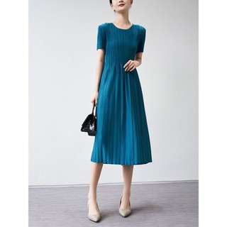 Quần Áo Xếp Ly Thời Trang Đơn Giản Màu Trơn Đầm Issey Miyake Tính Khí Mùa Hè Ôm Phù Hợp Với Váy Ôm Hơn Nhìn Bao Bụng 2024 Quần Áo Nữ