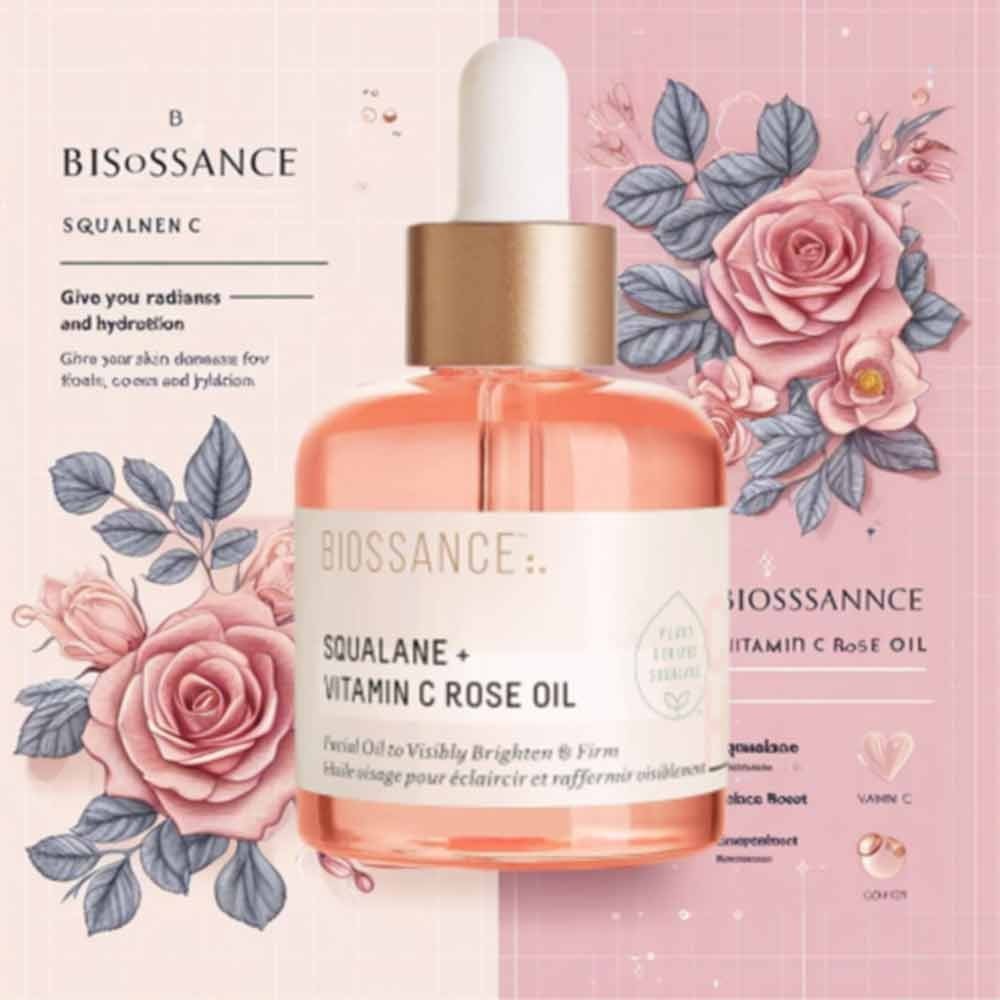 BIOSSANCE Squalane + Vitamin C Rose Oil, Advanced Facial Oil - Brightening 30ml