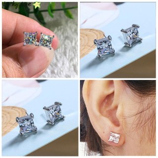 Bông tai đính đá zircon trắng mặt vuông phong cách thời thời trang cho nam nữ