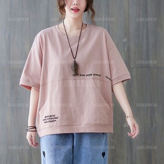 Áo Thun Nữ Trung Niên cotton form rộng tay ngắn cổ tròn Bigsize Áo trung niên nữ sang trọng Mùa Hè