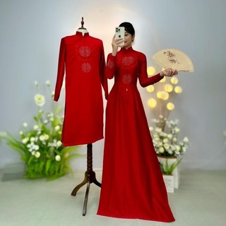 Cặp áo dài Song Hỷ màu đỏ - Áo dài cặp đôi ăn hỏi, áo dài cưới