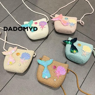 DADOMYD Túi đeo vai ống hút, Túi cói ống hút nàng tiên cá, Túi xách dễ thương cho bé gái