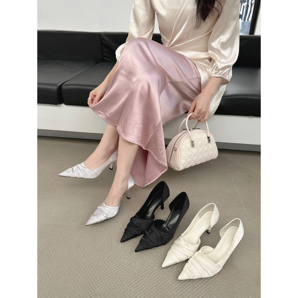 [Lamode]2025 mùa xuân mới mũi nhọn gót nhọn khí chất mỏng thời trang Pháp gợi cảm đẹp mắt túi sau Gi