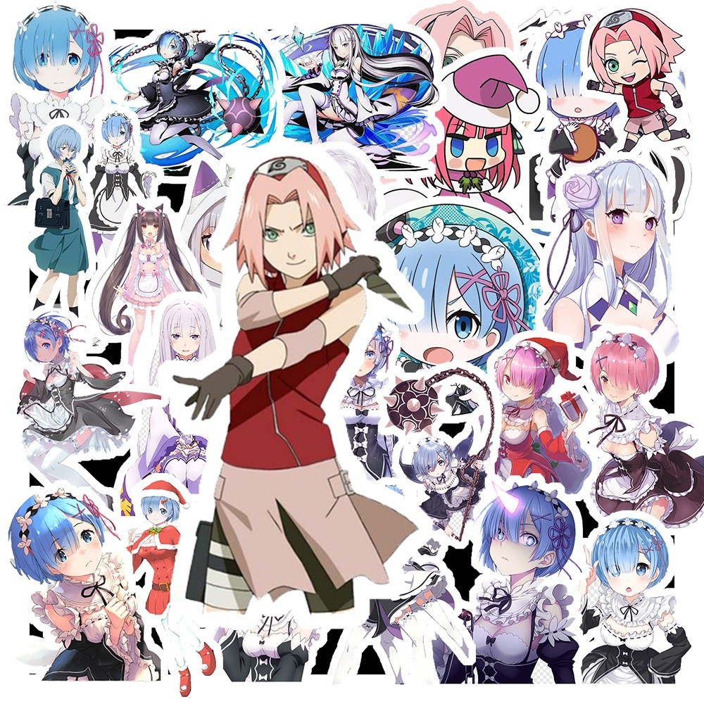 Bộ Combo 50 Sticker Hình RE ZERO STARING | Decal Phản Quang 7 Màu Halogram | Chống Nước |  000230