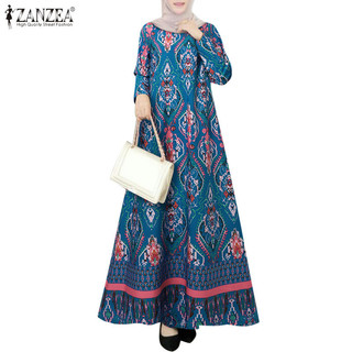 Đầm nữ ZANZEA dài tay cổ tròn form chữ a thời trang hồi giáo