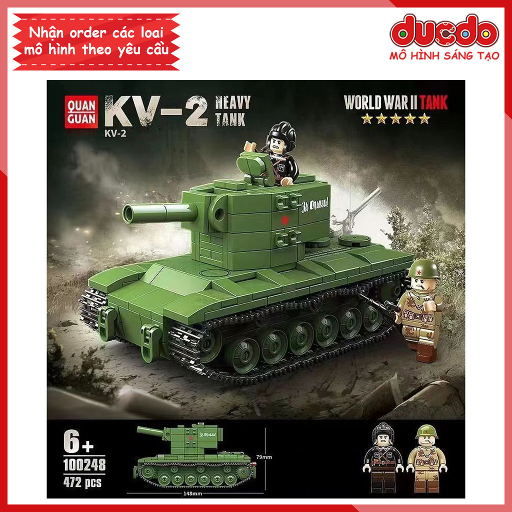Lắp ghép xe tank Kliment Voroshilov KV-2 - Đồ chơi Xếp hình Mô hình WW2 QuanGuan 100248