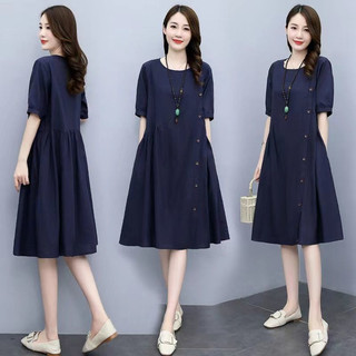 Hàng có sẵn Vận chuyển nhanh #WomenĐầm Vải Lanh Cotton Nữ Mùa Hè Phong Cách Mới Rời Bao Bụng Nhìn