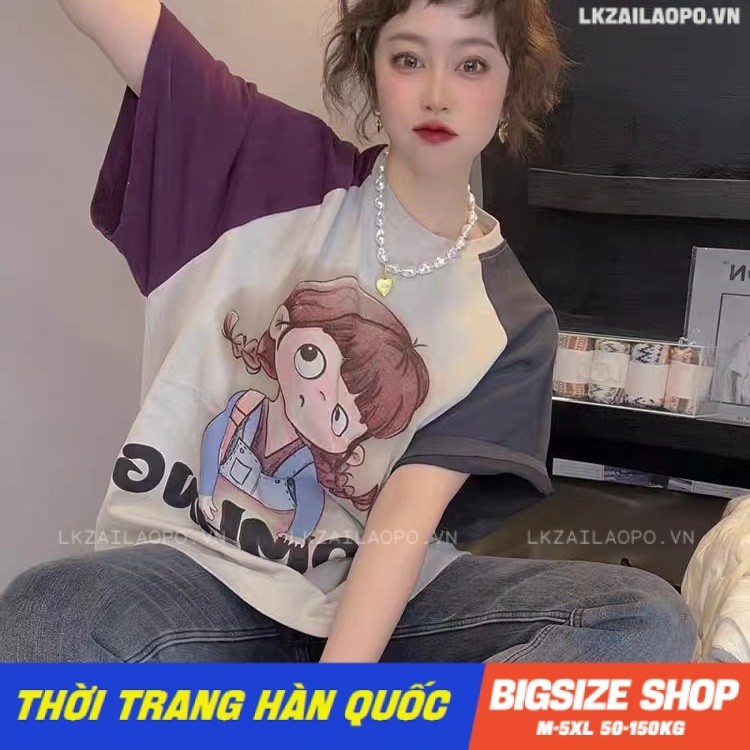 Áo thun nữ tay ngắn Bigsize Áo phông kiểu form rộng cổ tròn in hình họa tiết hoạt hình mùa hè Phong Cách hàn quốc đẹp Thanh Lịch cho nữ