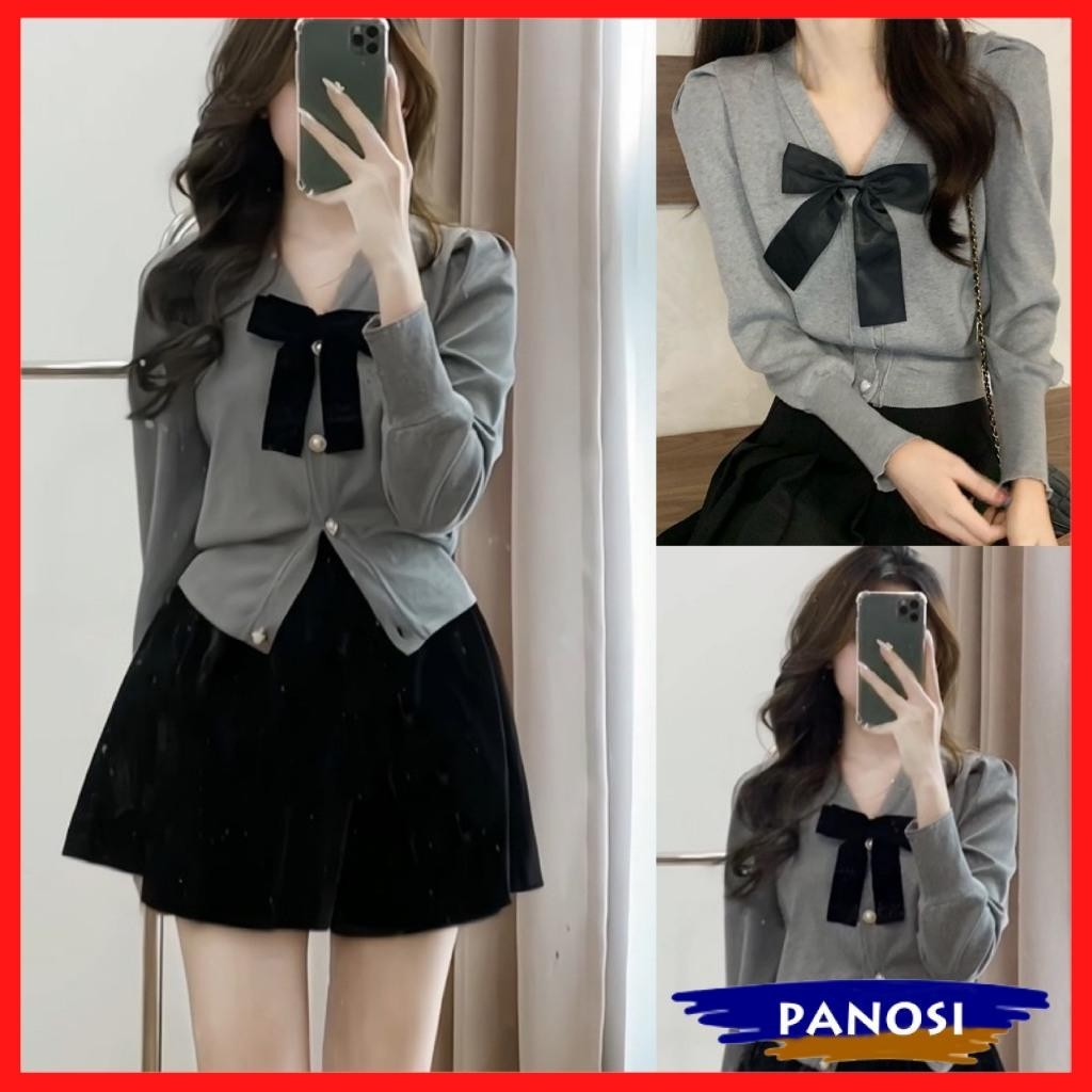 SET áo kiểu nữ tiểu thư chất tăm xám phối chân váy ngắn nhung dáng xoè sang chảnh - A843 PANOSI