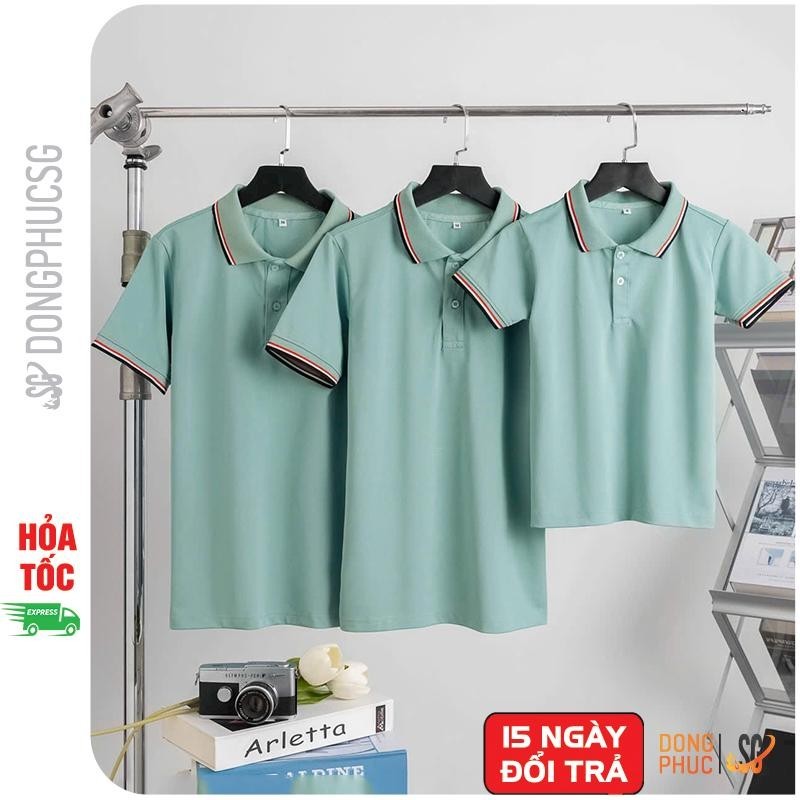 Áo gia đình có cổ polo màu xanh lam vải thun cá sấu dày dặn đủ size cho bé trai bé gái làm đồng phục A3SV DONGPHUCSG